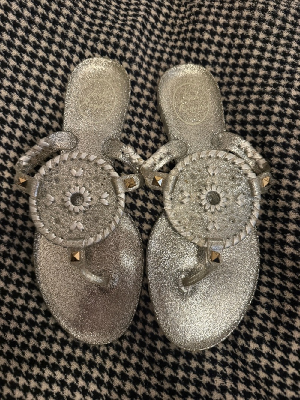 Vintage Jack Rogers Silver Glitter Jelly Sandals with Medallion